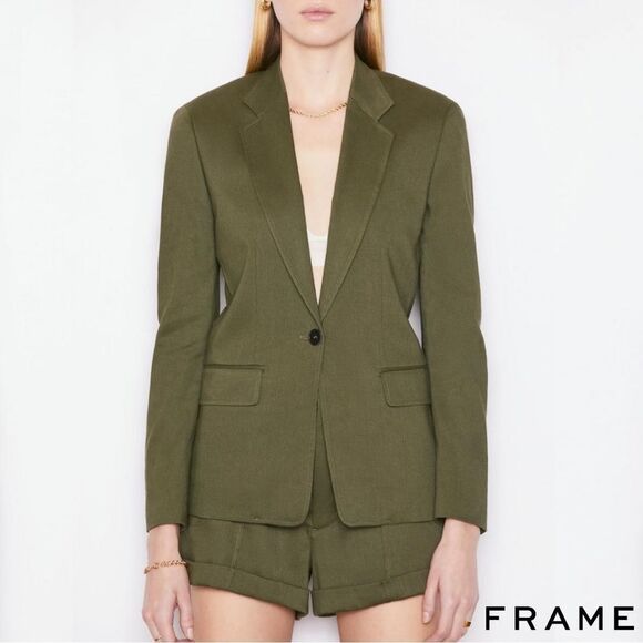 FRAME **NWT** fitted single-breasted button blazer in Fatigue Olive Green - Picture 1 of 7